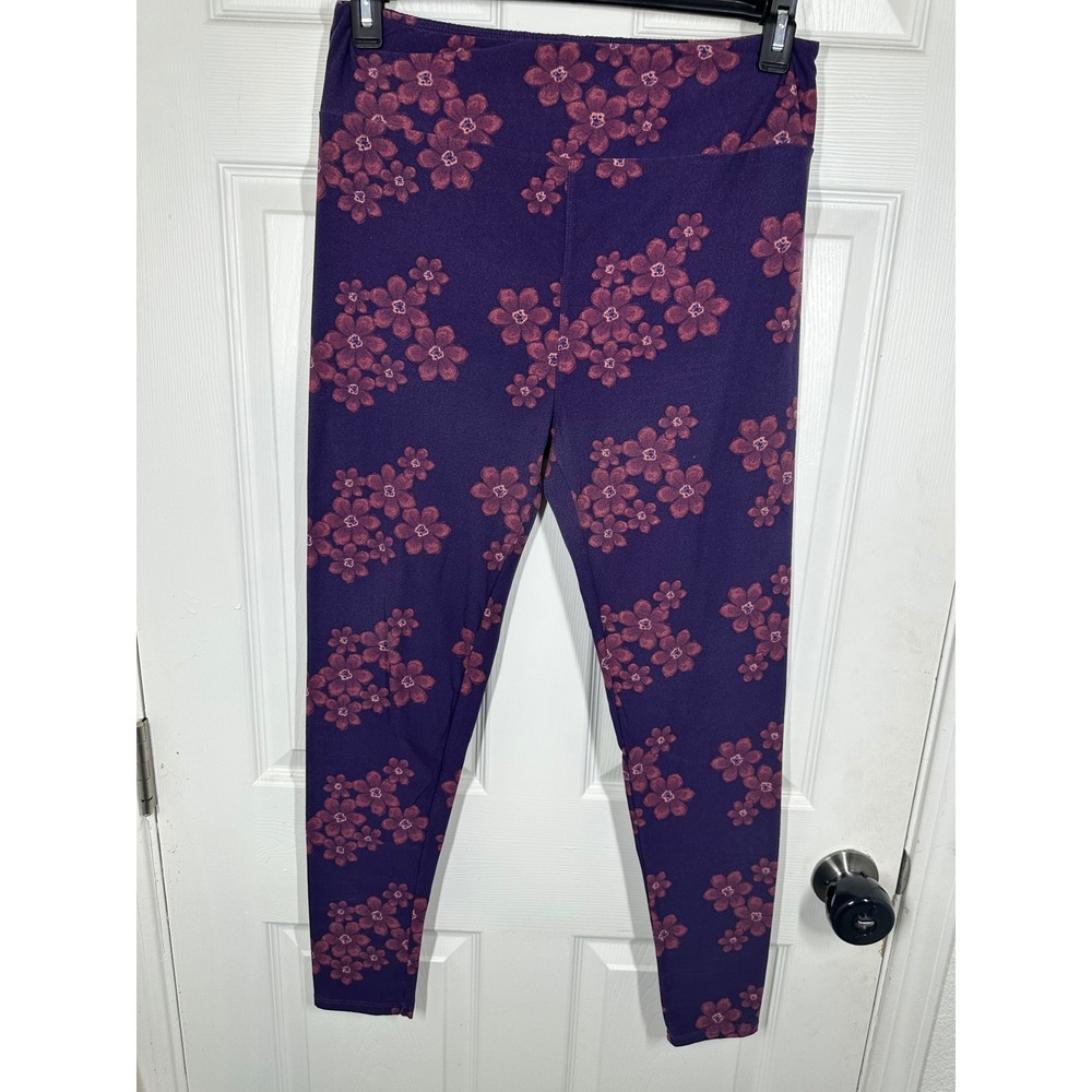 LuLaRoe Leggings Womens Tall/Curvy Purple Floral Print T/C High Rise Stretch